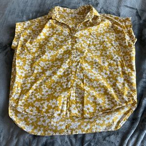 Madewell mustard yellow button down shirt with white flowers